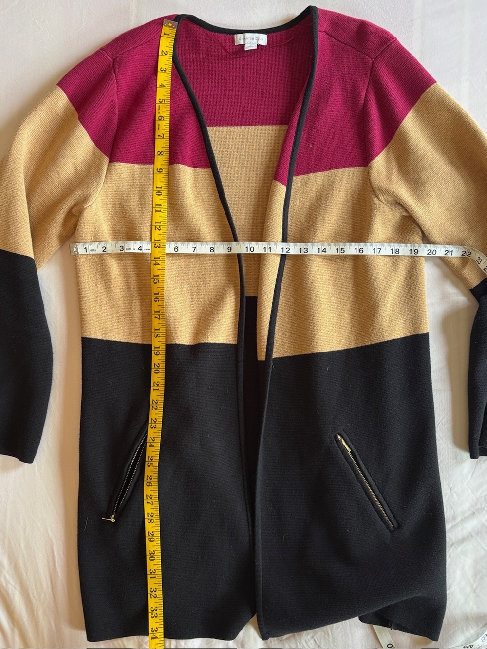 Charter Club Fuchsia Open-Front Knit Cardigan with Black Trim